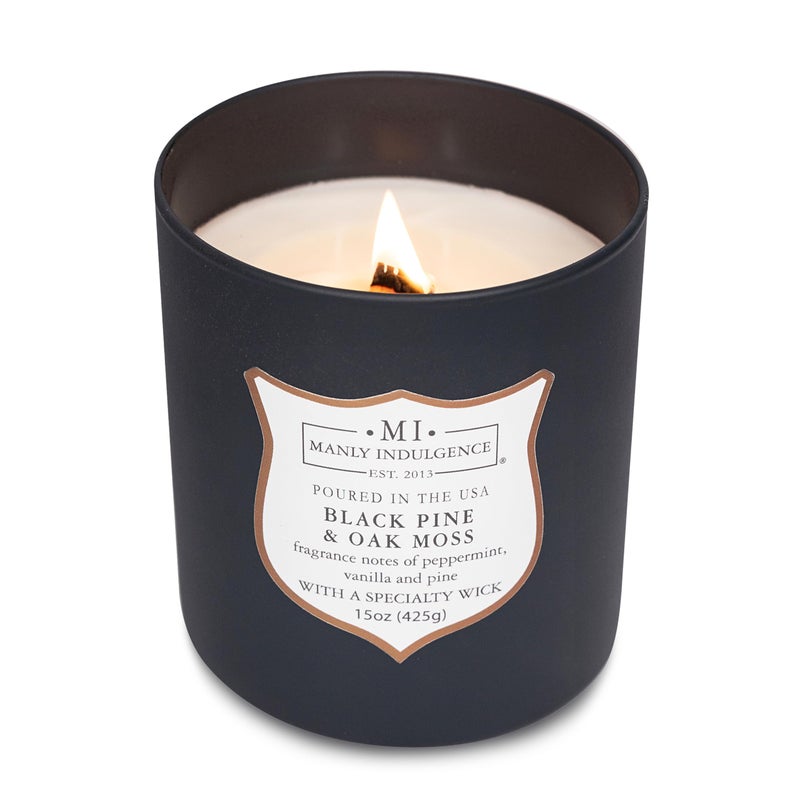 Manly Indulgence Black Pine Oakmoss Scented Candles for Men, 15 oz Wooden Wick, Premium Soy Blend Wax, 60H Burn, Candles for Home Scented - Made in The USA - Image 4